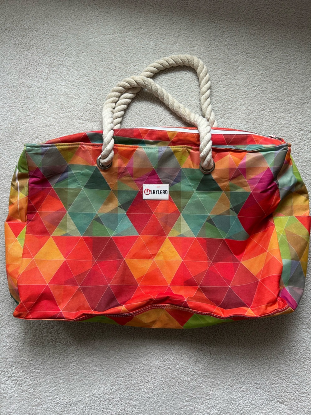 Large Colorful Geometric Rope-Handle Tote for Beach/Pool - Picture 8 of 16